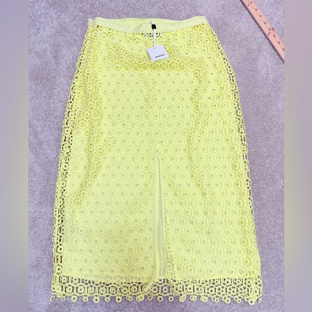 Jonathan Simkhai Pale Yellow Lace Midi Skirt with Grommet Detail size Small NWT - Picture 13 of 16